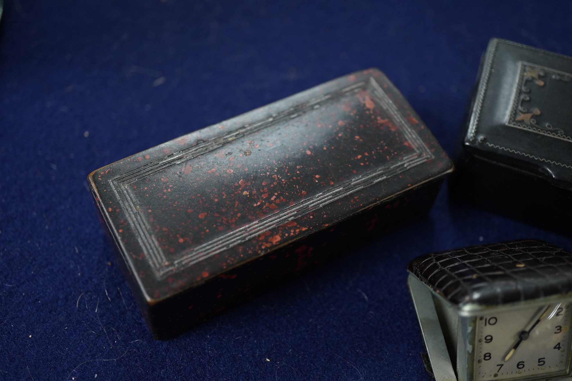 Three Georgian Snuff boxes and a timepiece.